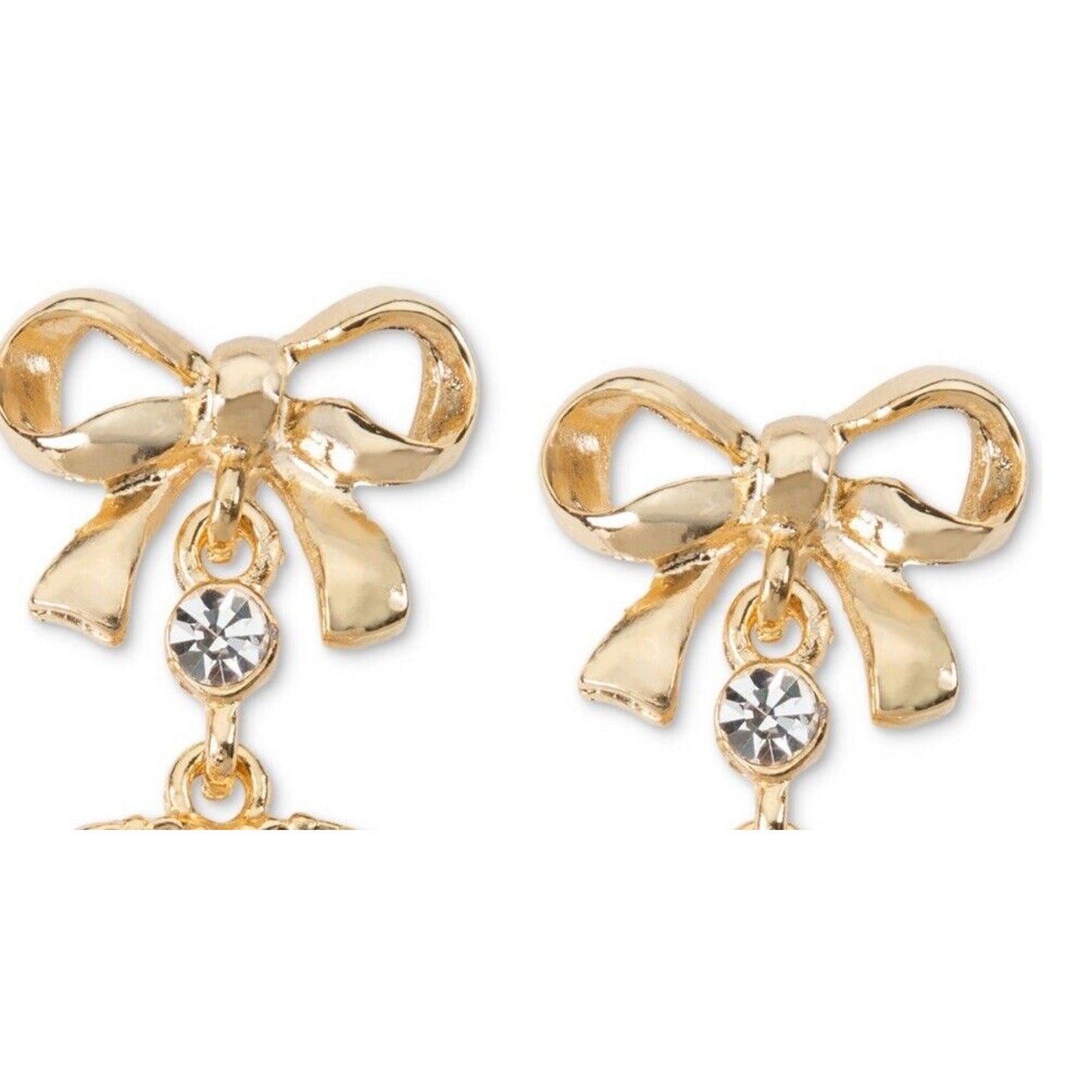 Gold Tone Crystal Bow Halo Heart Earrings Chic Stunning Trendy Fashion NWT Vday