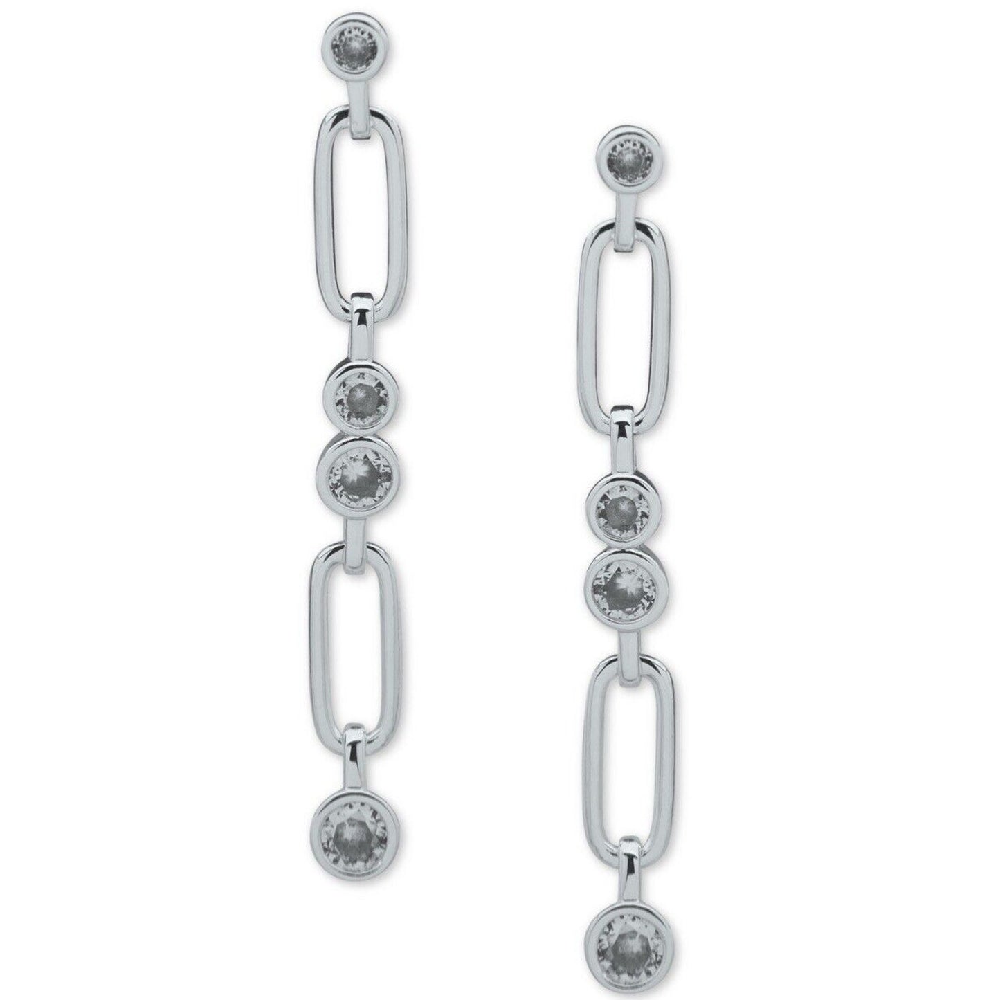 Anne Klein Silver Tone CZ Drop Earrings Stunning Shiny Fashion Trendy Statement