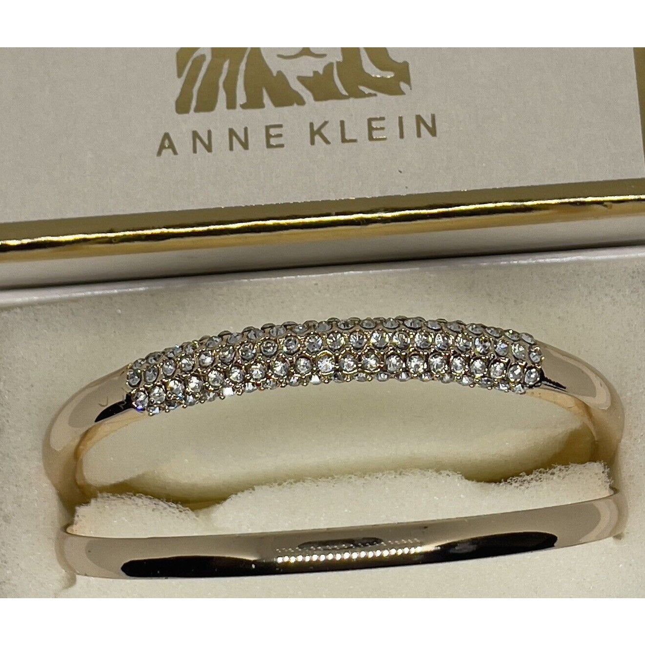 Anne Klein Gold Tone Crystal Bangle Bracelet (2pc Set) Trendy Fashion Chic Style