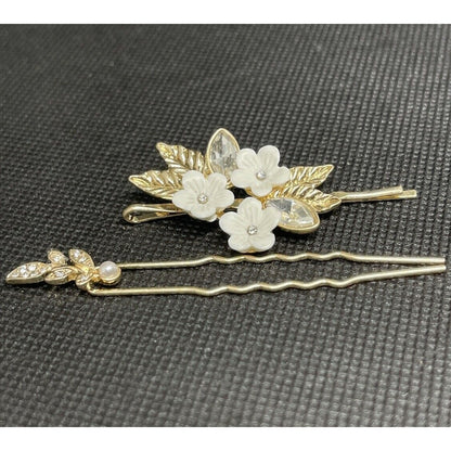 Lonna & Lilly Gold Tone Crystal Barette (2pc Set) Hair Clip Floral Trendy Style