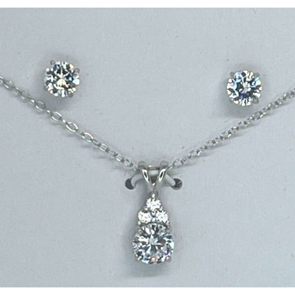 Sterling Silver CZ Necklace Earrings (2pc Set) Stunning Fashion Trendy NWT Vday