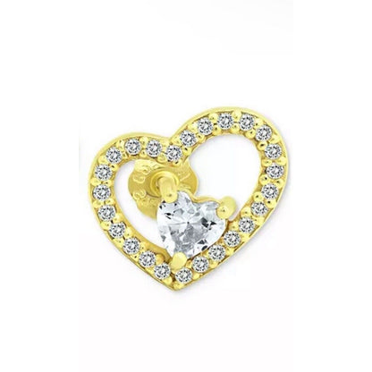 18K Gold Vermeil Double Heart Stud Earrings Stunning Chic Fashion Trendy Vday