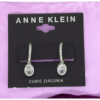 Anne Klein Silver Tone CZ Drop Earrings Fashion Stylish Shiny Stunning Elegant