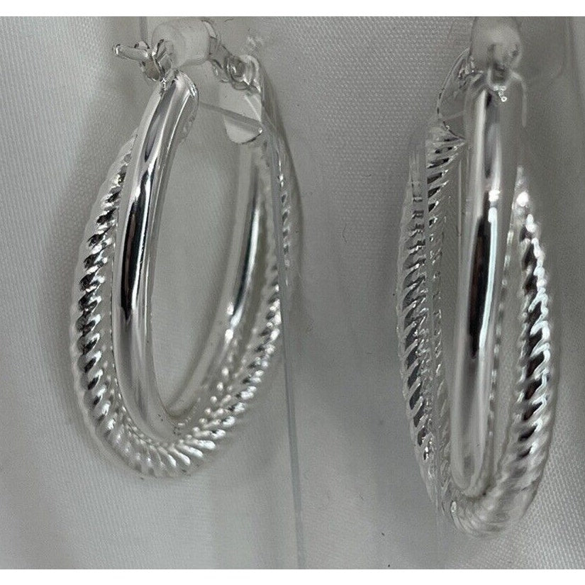 Sterling Silver Textured Twist Hoop Earrings Stunning Style Fashion Trendy Chic