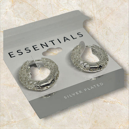 Essentials Silver Plated Filigree Hoop Earrings Open Work Stunning Style Trendy