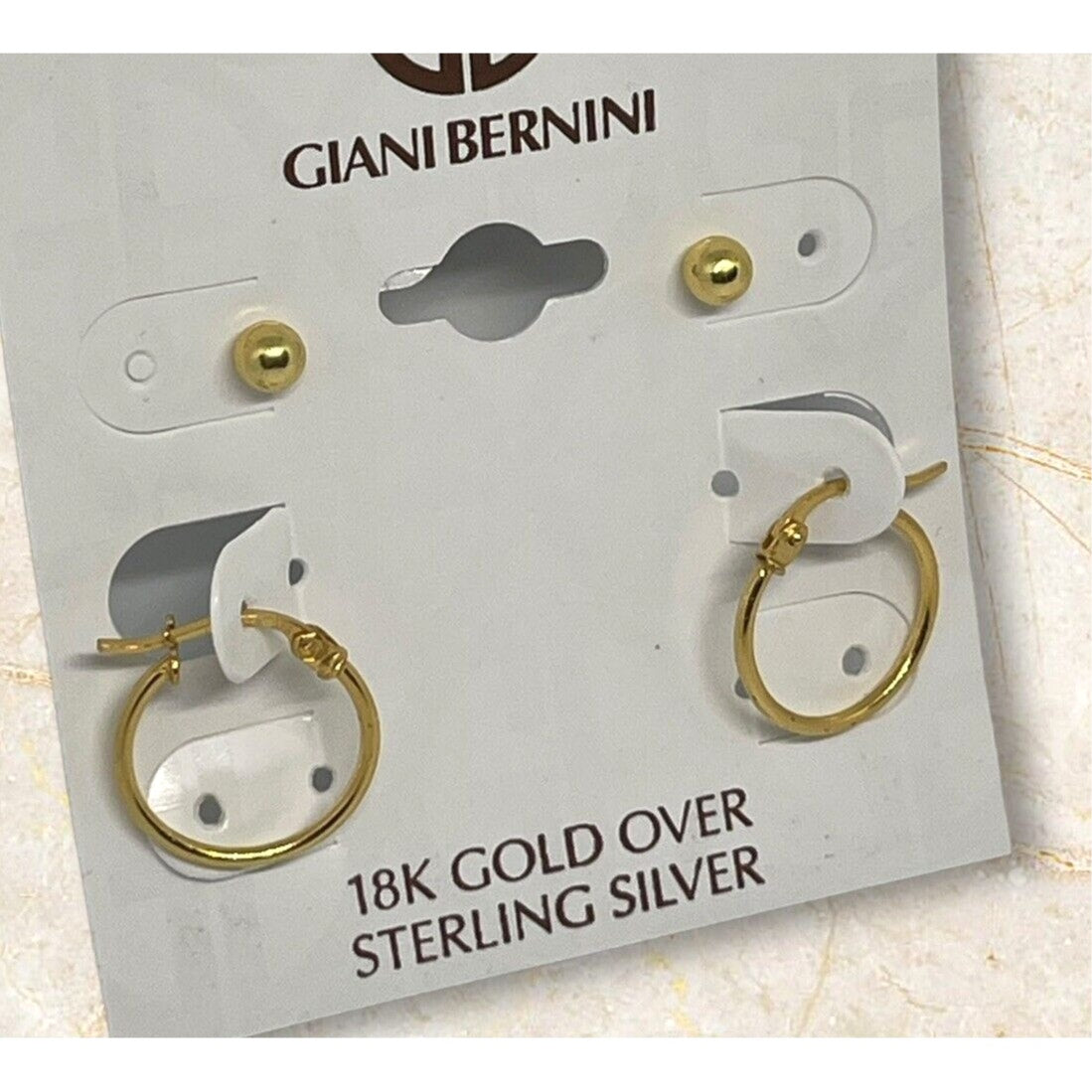 18k Gold Over Sterling Silver Earrings 2pc Set Stud Hoop Minimal Everyday Wear