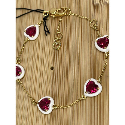 Kate Spade Gold Plated Crystal CZ Heart Charm Bracelet Trendy Chic Style Fashion