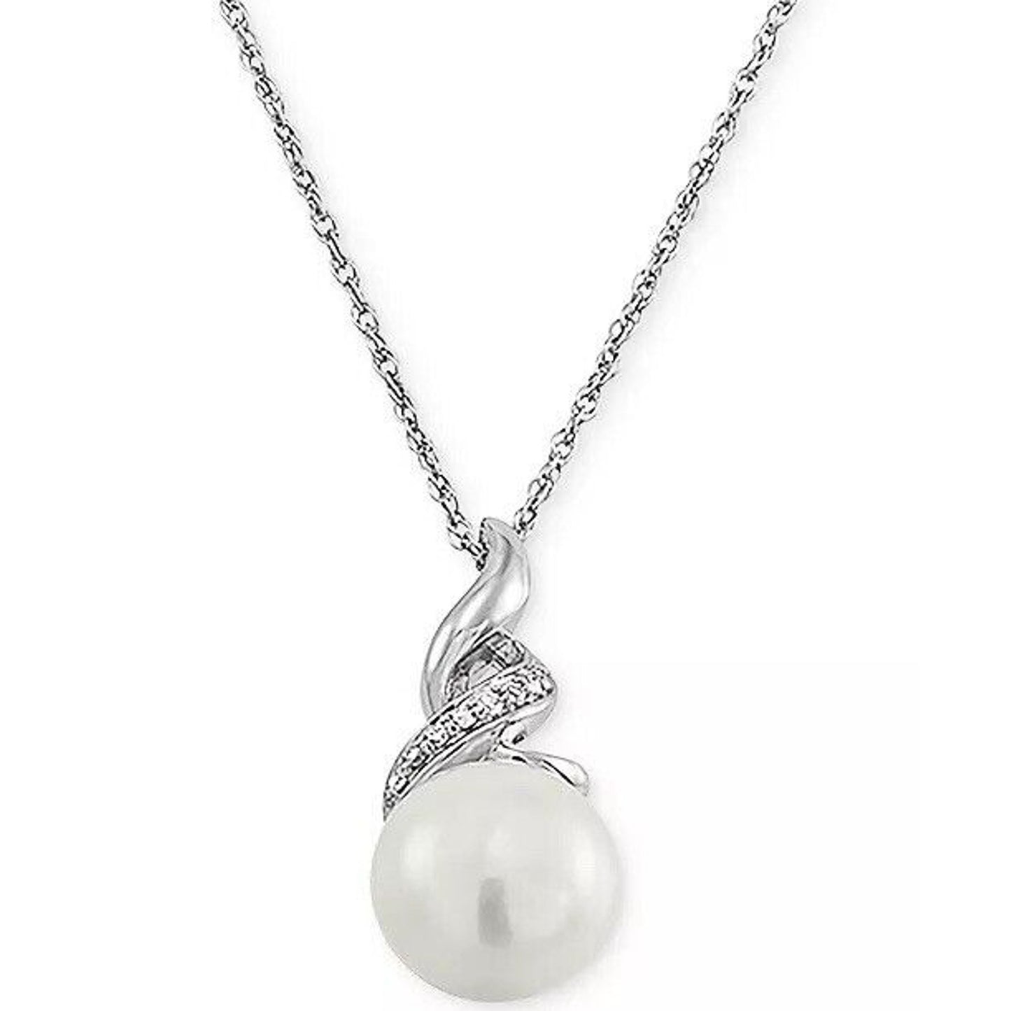 Natural Diamond Pearl (9mm) Necklace Sterling Silver Luxury Fashion Chic Elegant