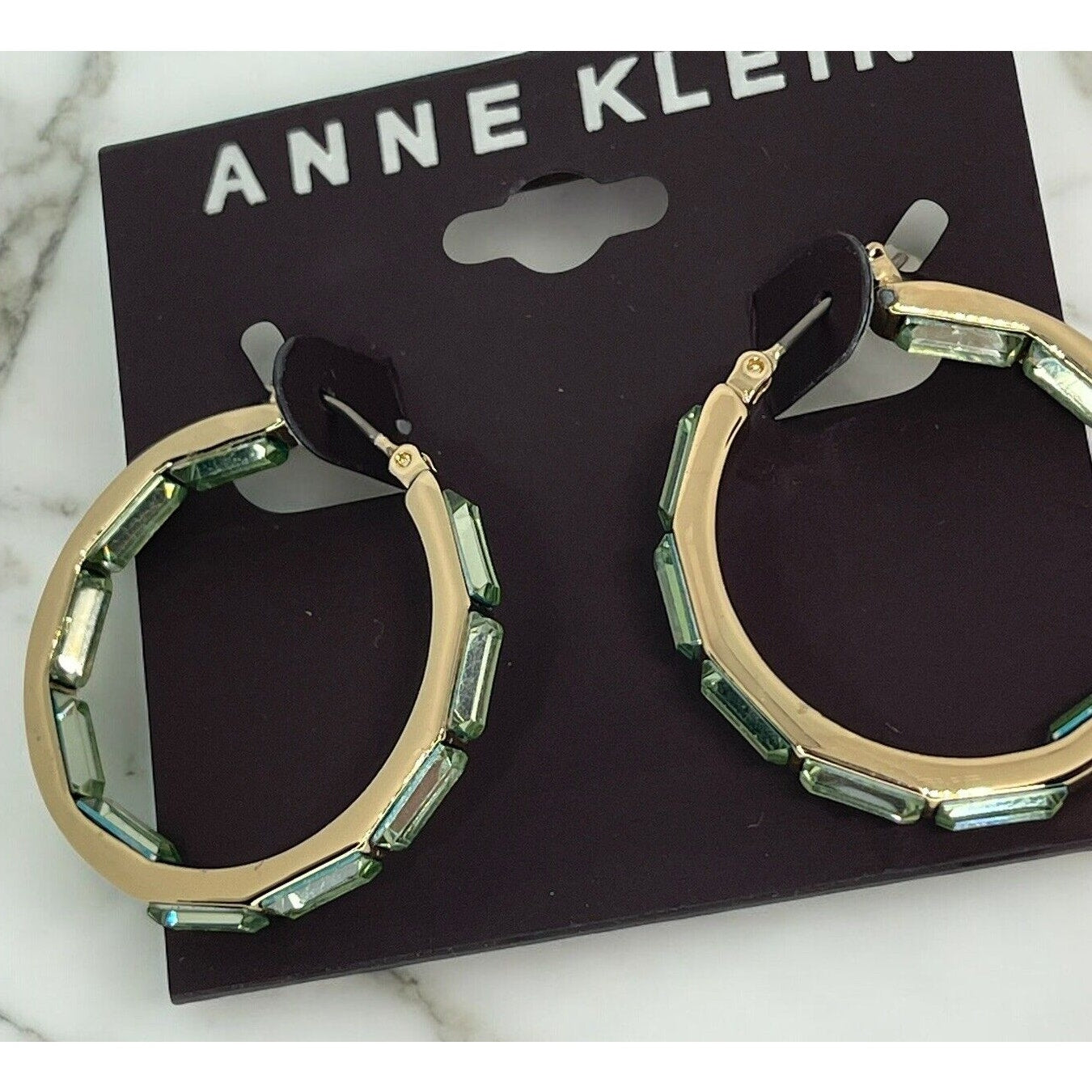 Anne Klein Gold Tone Crystal Hoop Earrings Elegant Fashion Style Chic Stunning