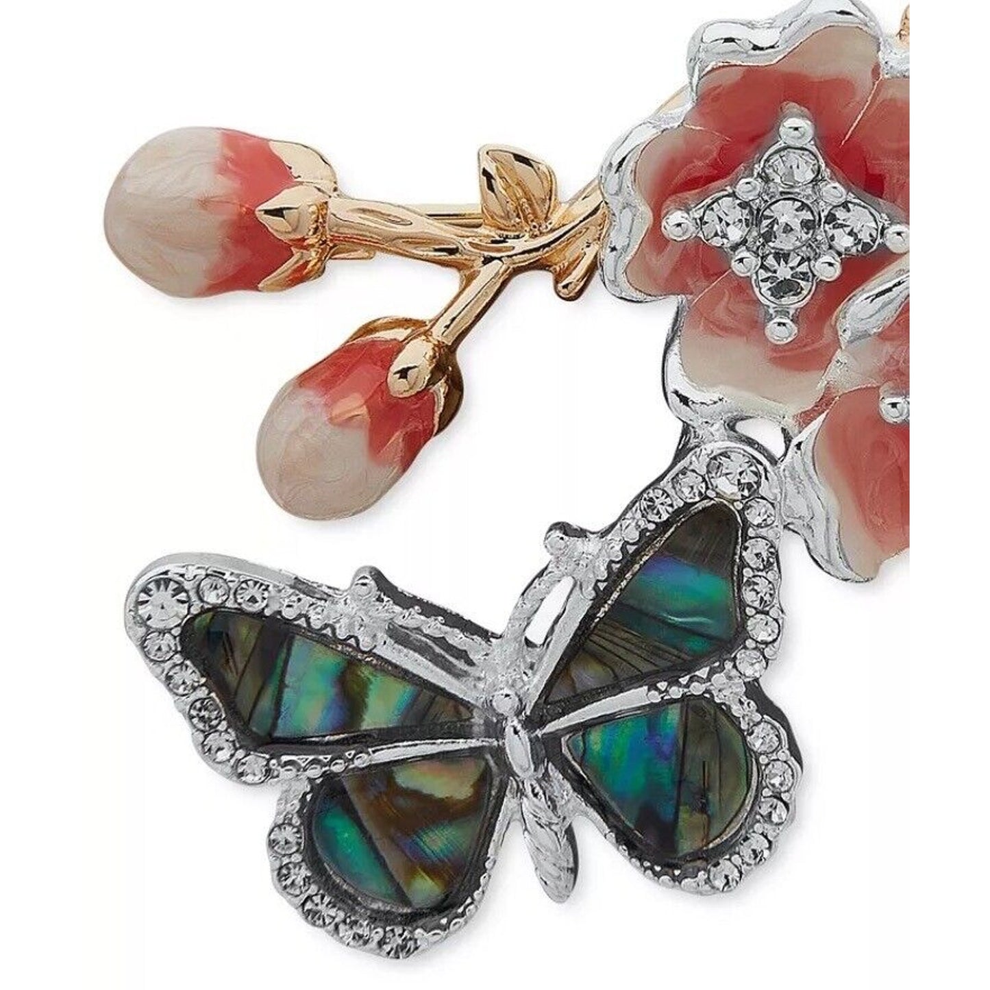 Anne Klein Butterfly Brooch Two Tone Abalone Crystal Pin Stunning Intricate NWT