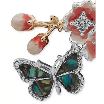Anne Klein Butterfly Brooch Two Tone Abalone Crystal Pin Stunning Intricate NWT
