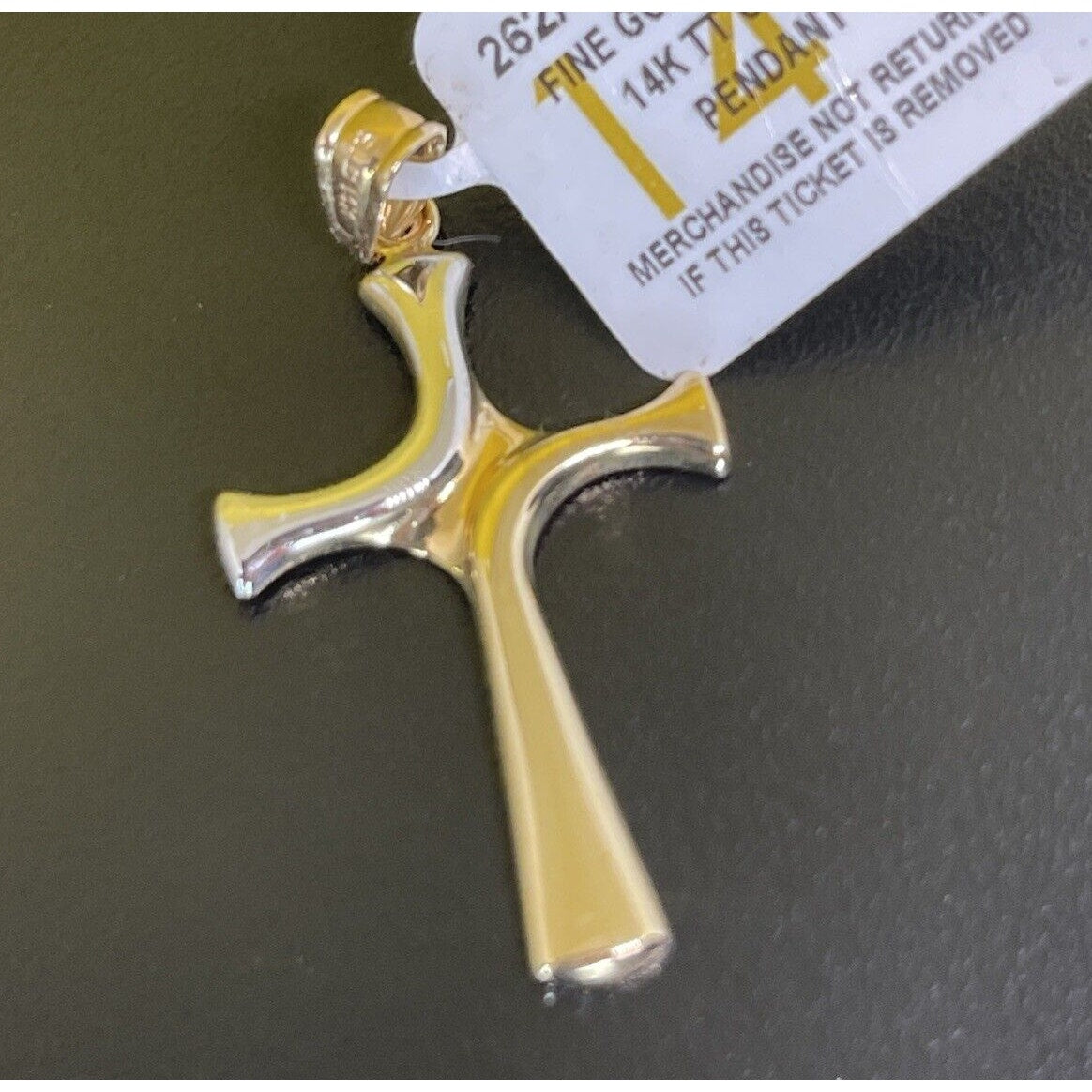 Solid 14K Gold Two Tone Cross Charm Pendant Faith Fashion Luxury Elegant NWT