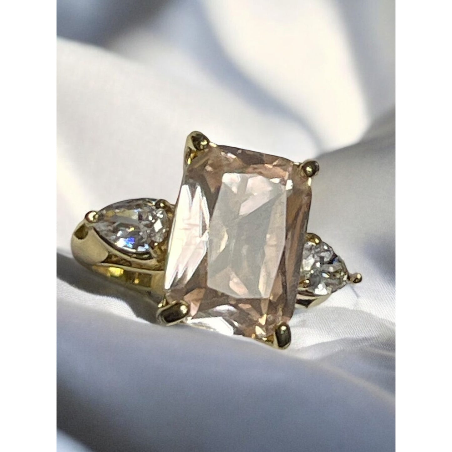 Gold Plate Triple CZ Ring SZ 6 Elegant Delicate Intricate Stylish Chic Cocktail