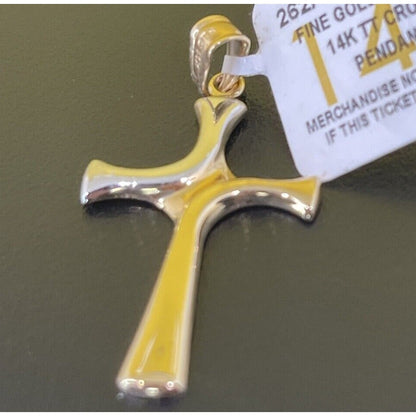 Solid 14K Gold Two Tone Cross Charm Pendant Faith Fashion Luxury Elegant NWT