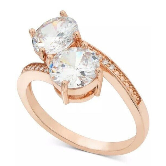 Rose Gold Plated Double CZ Ring (Sz 6) Promise Stunning Stylish Fashion Vday NWT