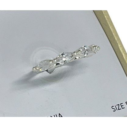 Silver Plated Marquise CZ Band Ring (Sz 5) Chic Shiny Fashion Minimal Trendy NWT