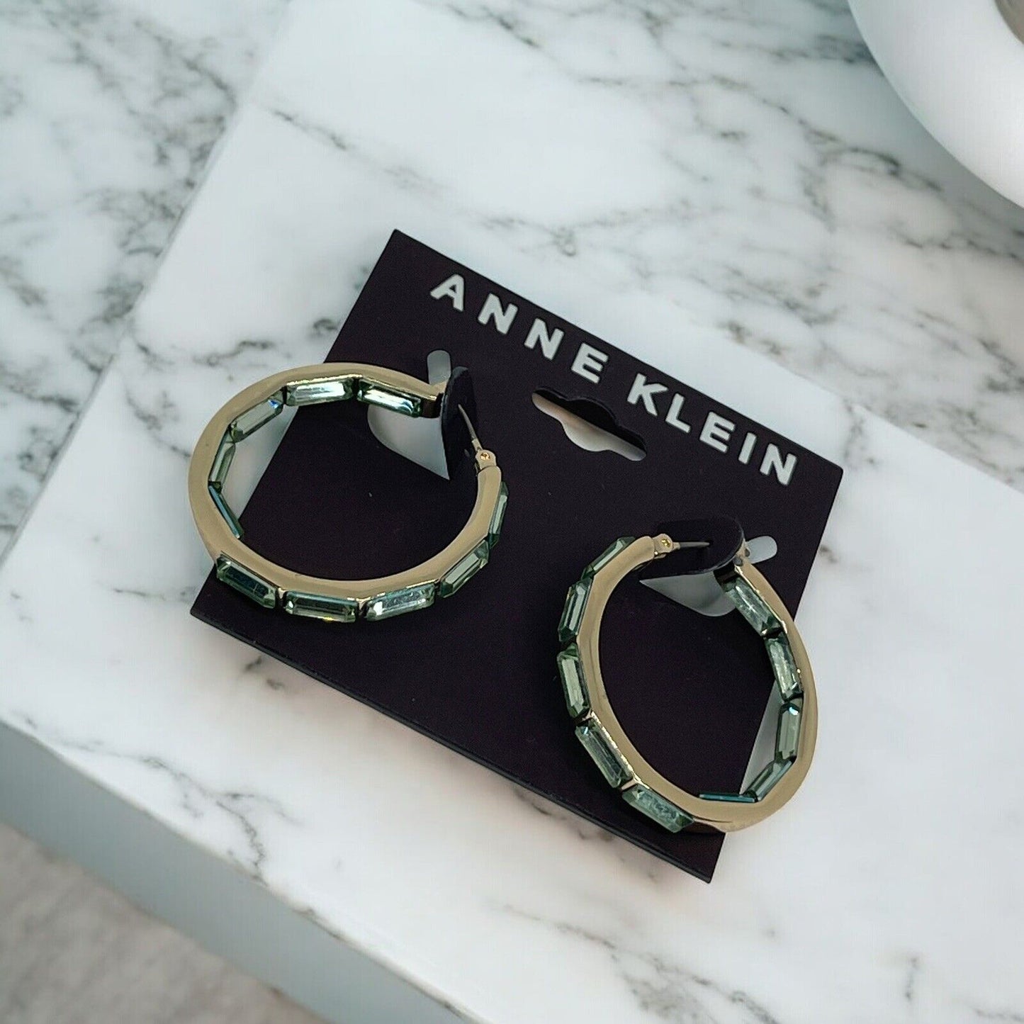 Anne Klein Gold Tone Crystal Hoop Earrings Elegant Fashion Style Chic Stunning