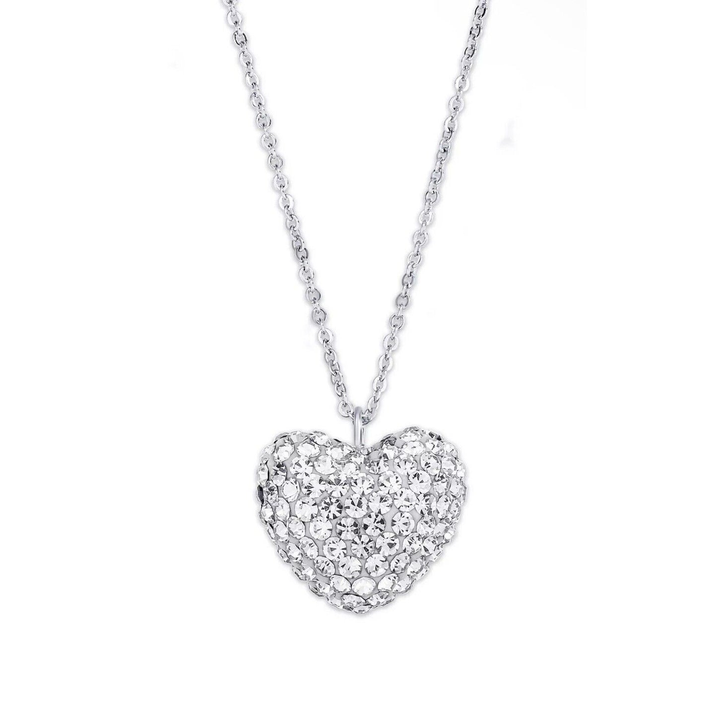 Silver Plated Heart CZ Pendant Necklace Chic Fashion Elegant Stylish Glitz Vday