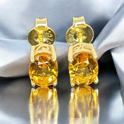 LUXY Gems Natural Citrine 18K Gold Vermeil Stud Earrings (1.4 ct.) Luxury Trendy