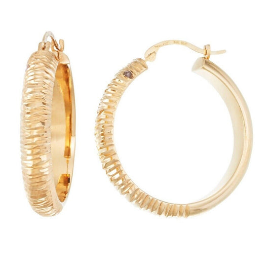 14K Gold Over Resin Core Hoop Earrings Textured Trendy Stylish Fahsion Chic NWT