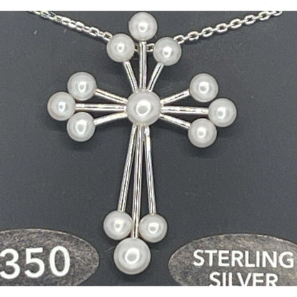 Pearl (3-4.5mm) Sterling Silver Cross Pendant Necklace Luxury Stunning Intricate