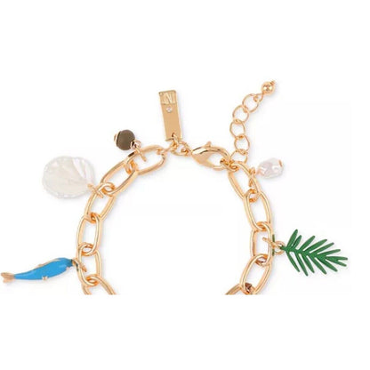 Gold Tone Sea Life Charm Bracelet Starfish Shells Fish Coral Sand Dollar Ocean