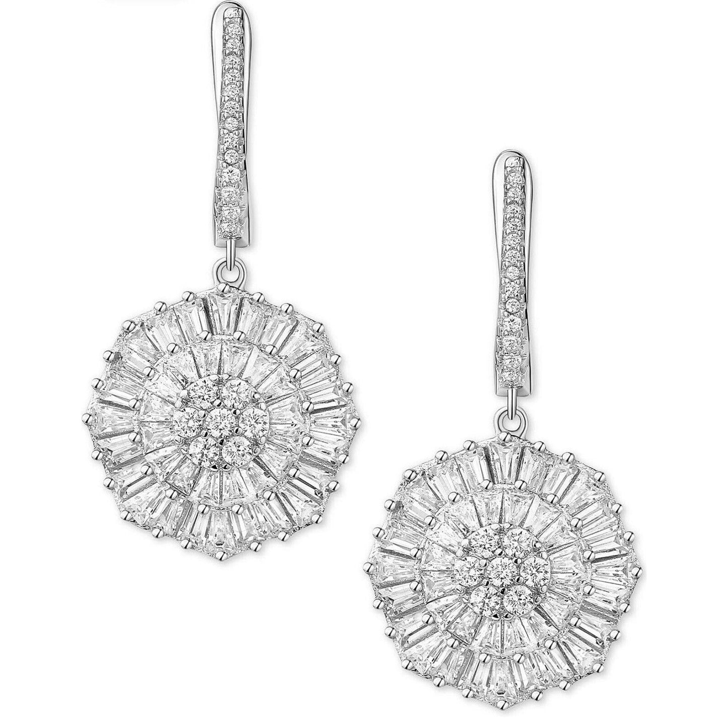 Sterling Silver Baguette CZ Snowflake Earrings Winter Fashion Stunning Intricate