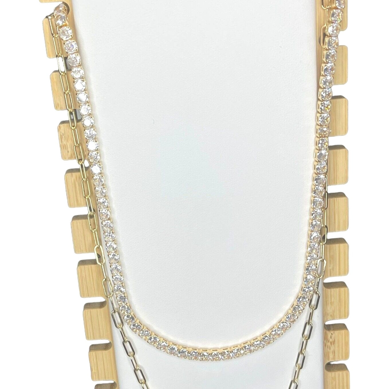 18K Gold Plated CZ Diamond Accent Tennis Necklace Layered Trendy Glitzy Stunning