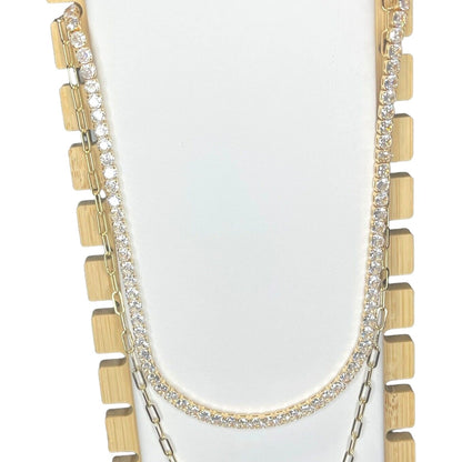 18K Gold Plated CZ Diamond Accent Tennis Necklace Layered Trendy Glitzy Stunning