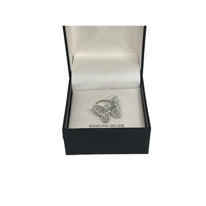 Sterling Silver CZ Butterfly Ring (Sz 7) Stunning Glitz Intricate Chic Fashion