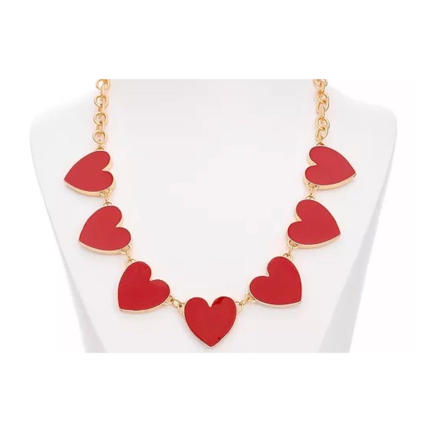 Gold Tone Heart Charm Necklace Chic Stylish Fashion Trendy Statement NWT Vday