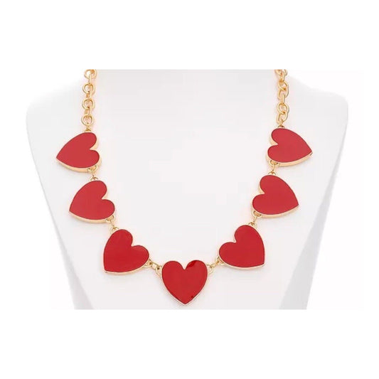 Gold Tone Heart Charm Necklace Chic Stylish Fashion Trendy Statement NWT Vday