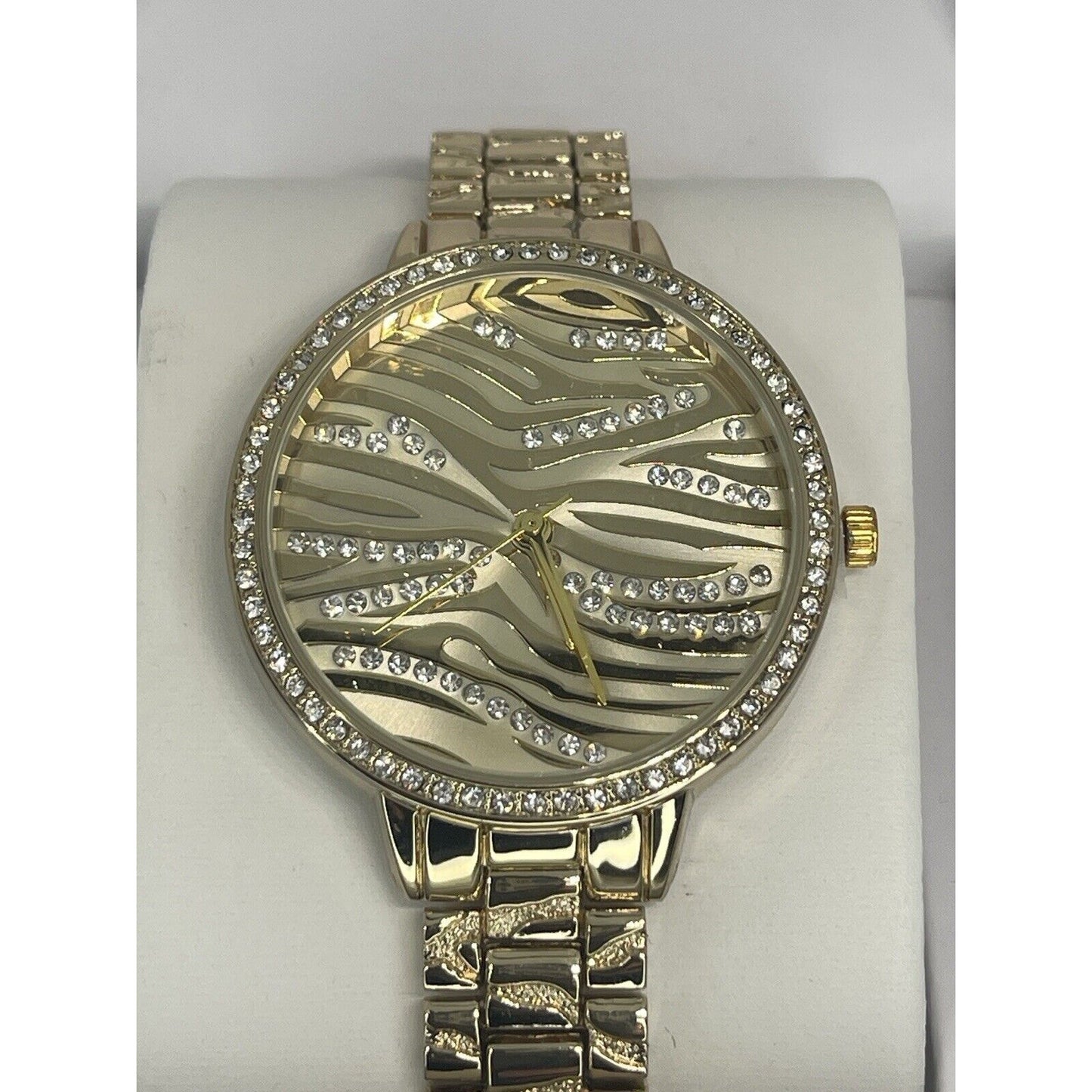 Gold Tone Crystal Bracelet Watch Women's Trendy Fashion Textured Style Chic Vday