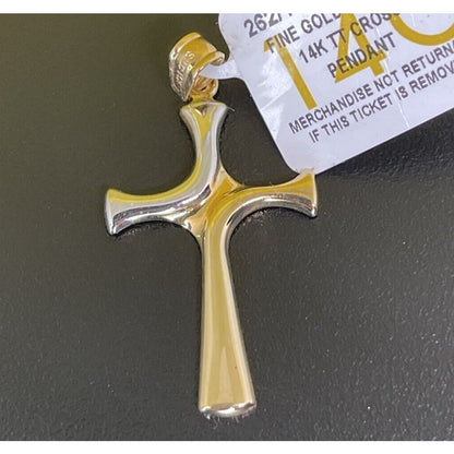 Solid 14K Gold Two Tone Cross Charm Pendant Faith Fashion Luxury Elegant NWT