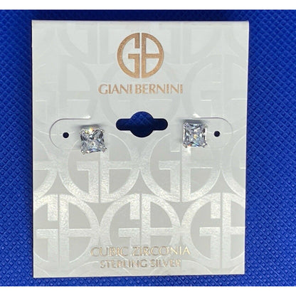 Sterling Silver Solitaire CZ Stud Earrings Chic Glitz Fashion Trendy Stylish NWT