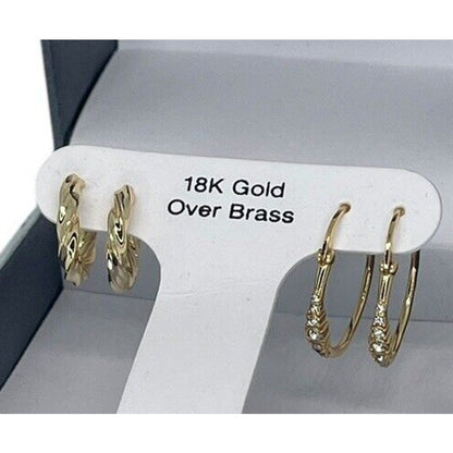 18K Gold Plate Crystal Hoop Earrings (2pc Set) Chic Fashion Trendy Stylish Vday