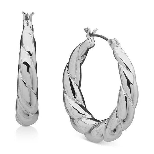 Anne Klein Silver Tone Graduated Hoop Earrings Twist Style Fashion Trendy Chic