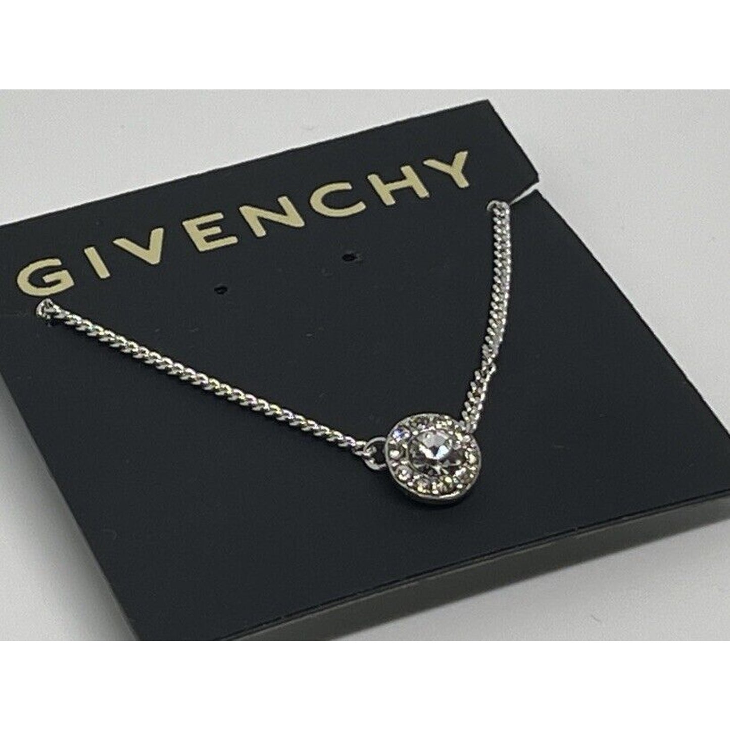 Givenchy Silver Plate CZ Necklace Stunning Luxury Chic Designer Elegant Stylish