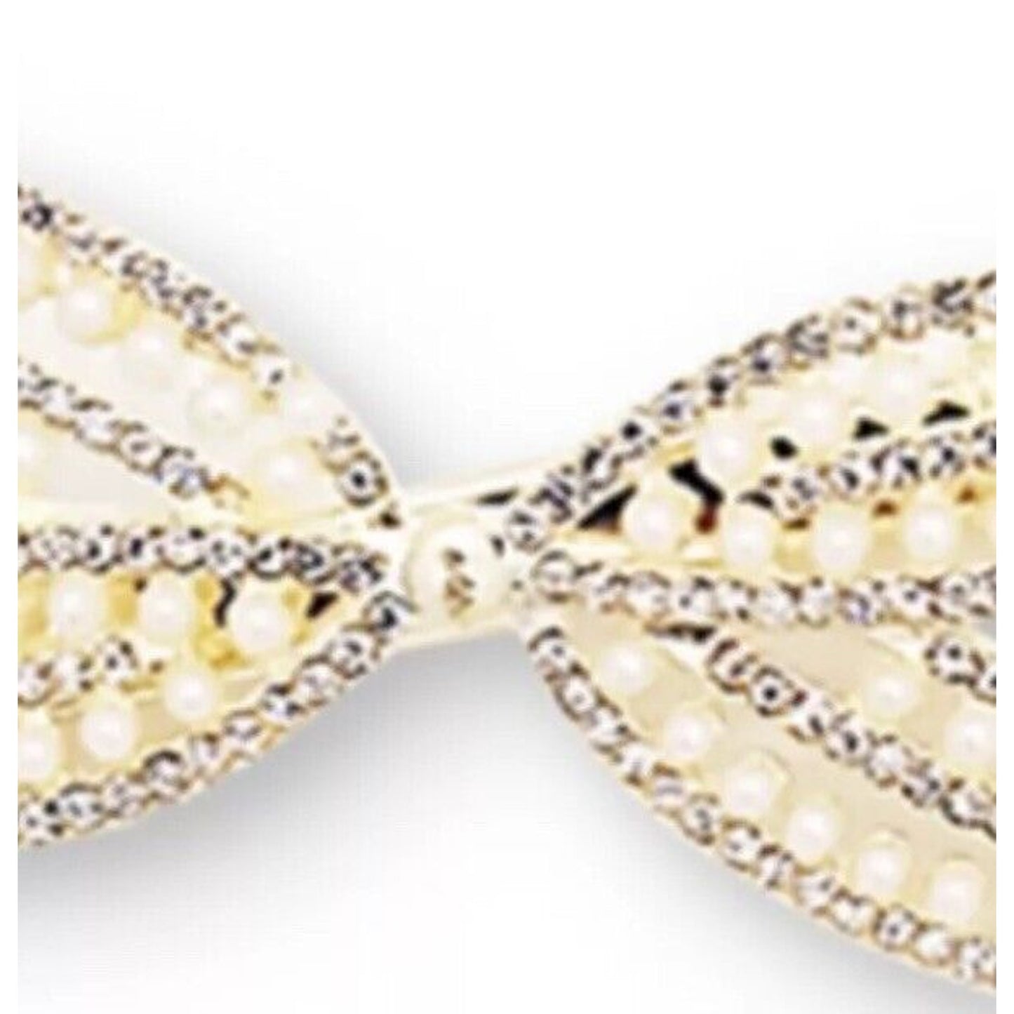 Gold Tone Crystal Faux Pearl Bow Barrette (2pc Set) Hair Clip Stylish Chic NWT