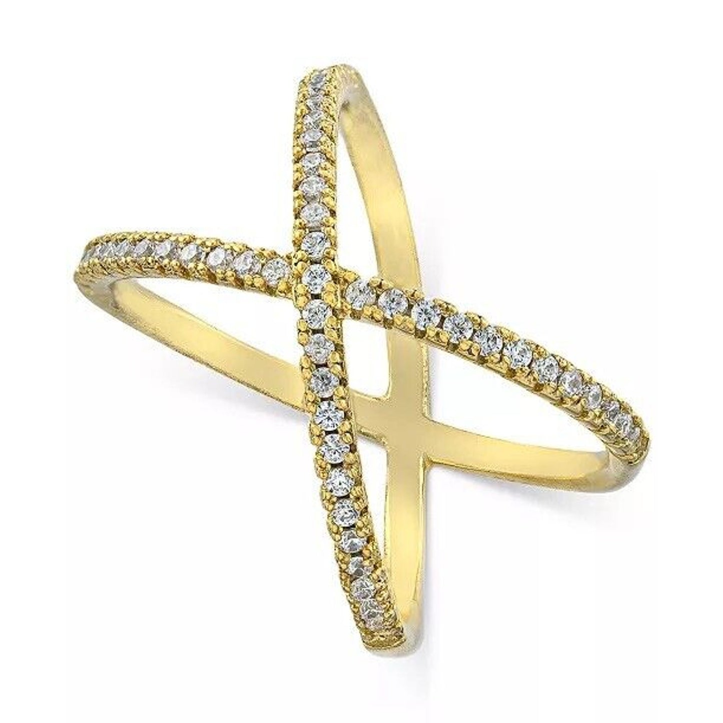 18K Gold Vermeil Crisscross CZ Ring (Sz 9) Chic Stylish Fashion Trendy Cocktail