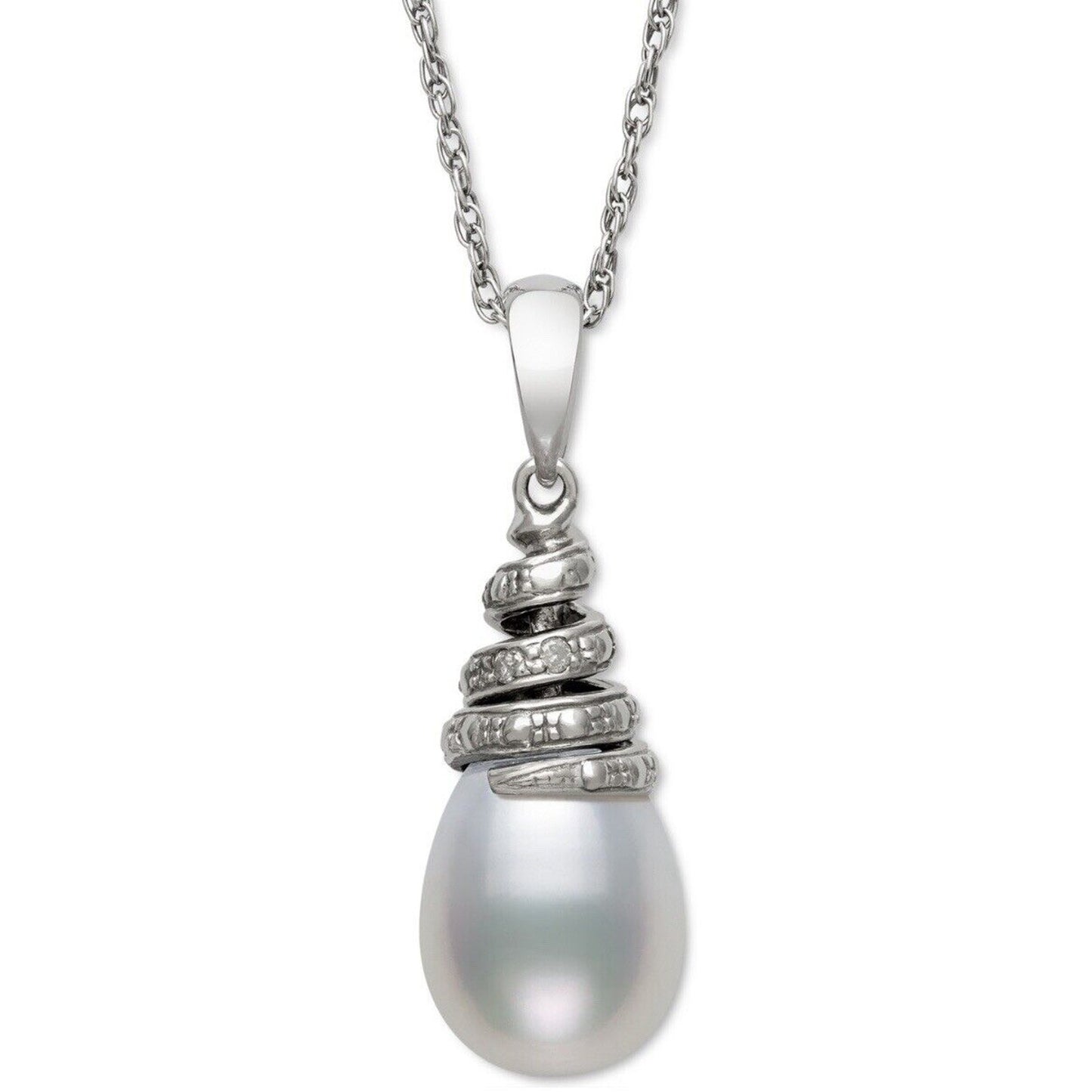 Diamond Accent Pearl (8mm) Sterling Silver Necklace Luxury Fashion Chic Stylish