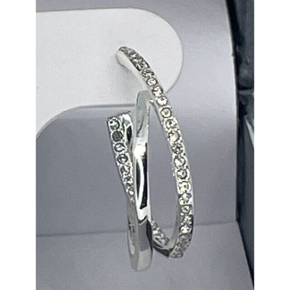 Silver Plated Crystal C Hoop Twist Earrings Chic Fashion Trendy Shiny Stunning