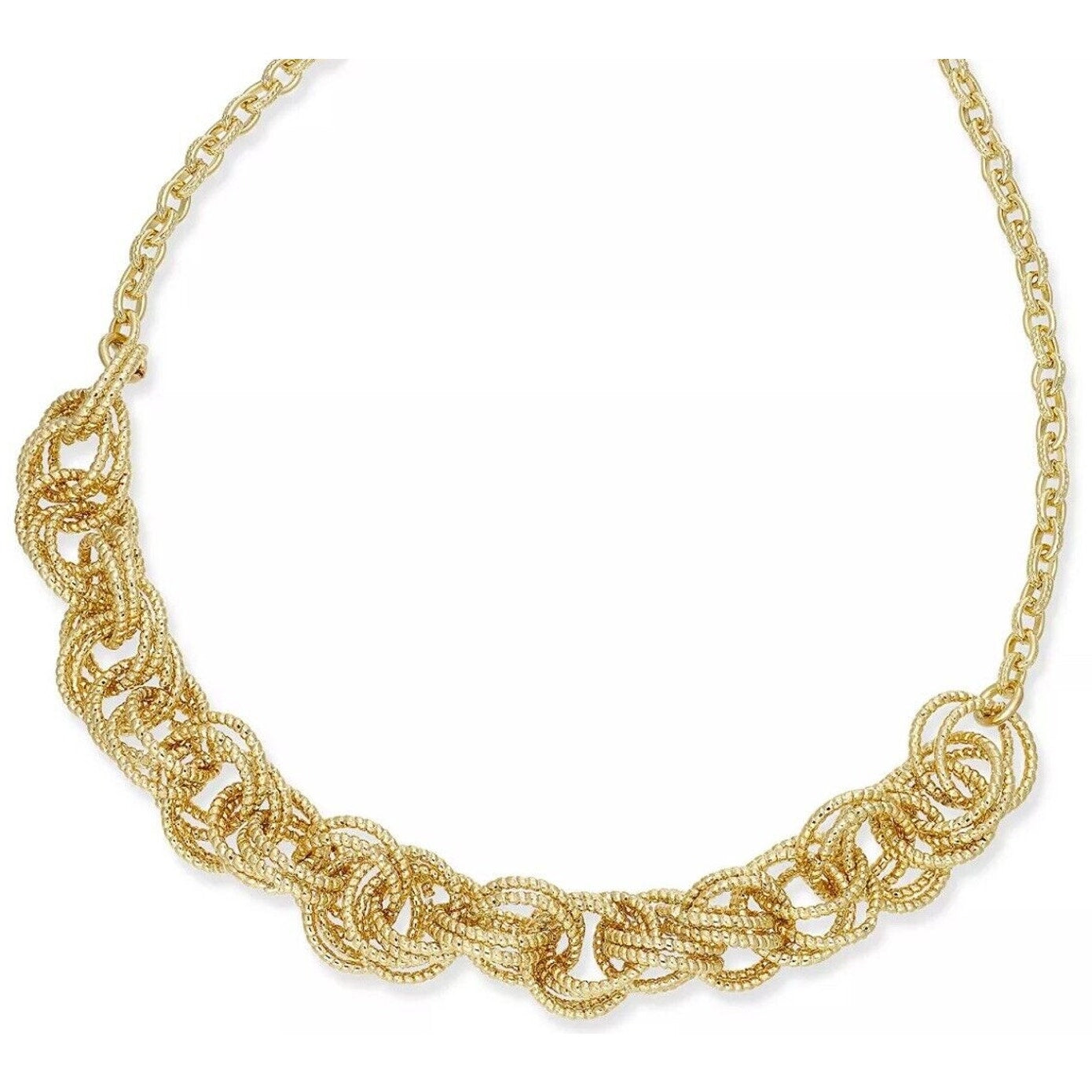 Gold Tone Rope Chain Necklace Intricate Chic Statement Cocktail Fashion Elegant