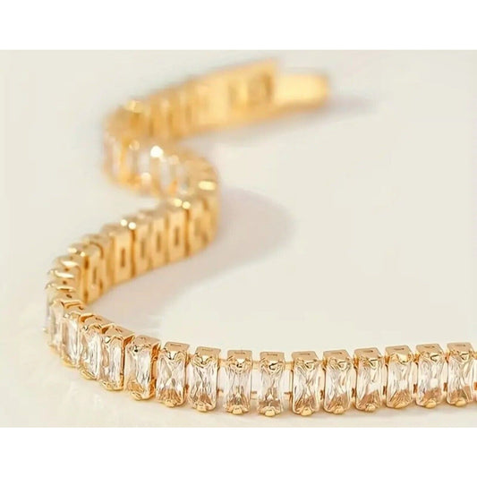 18K Gold Plate CZ Tennis Bracelet Elegant Glitzy Bling Fashion Trendy Cocktail