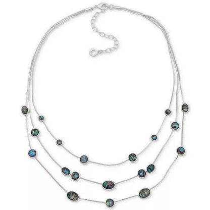 Anne Klein Silver Tone Abalone Stone Necklace Stunning Elegant Fashion Stylish