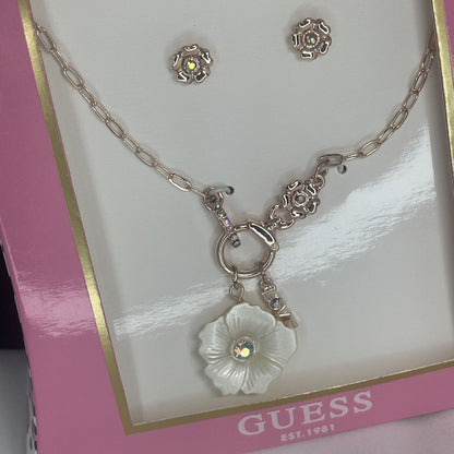 Guess Gold Tone Floral Necklace Earrings (2pc Set) Fashion Trendy Stylish Vday