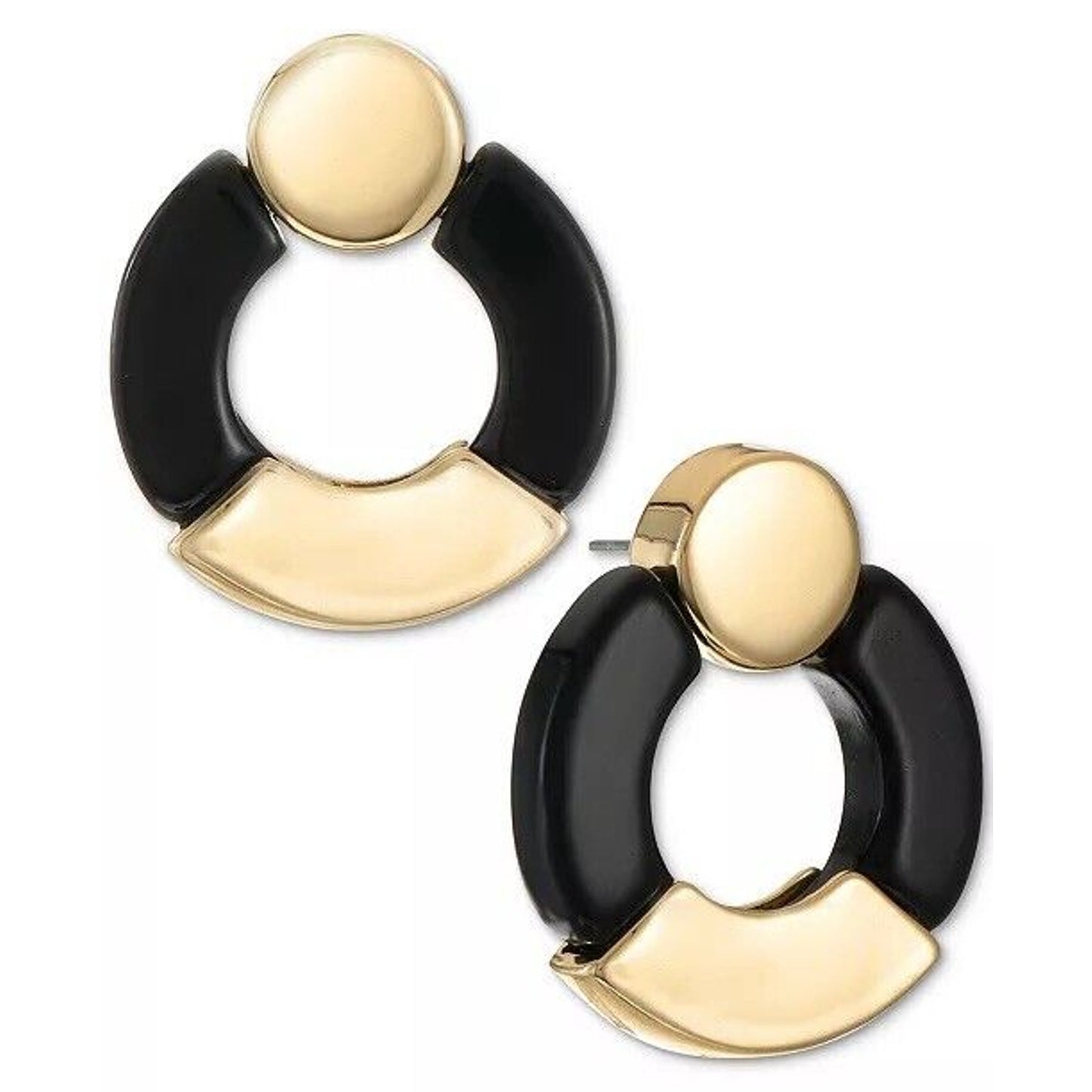 Gold Tone Circle Drop Earrings Boho Shiny Trendy Elegant Black/Gold Fashion Chic