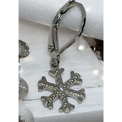 Diamond Accent Silver Plated Snowflake Earrings Winter Fashion Style Trendy NWT