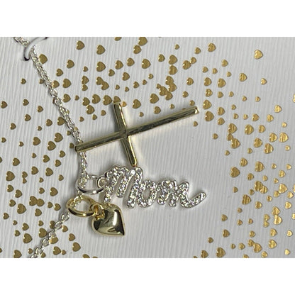 Unwritten 14K Gold Plate Mom Pendant Necklace Heart Cross Charm Chic Stylish NWT