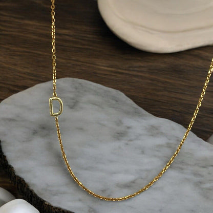 14K Gold Vermeil ‘D’ Sideways Initial Necklace Fashion Style Chic Dainty Trendy